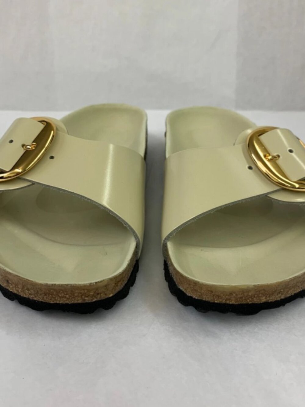 Birkenstock Madrid Big Buckle High Shine Ecru Natural Leather Patent Regular